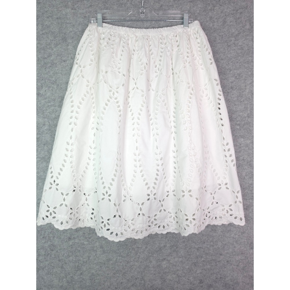 Frank & Eileen Grace Eyelet Midi Skirt Women L White Cotton Scalloped Hem - Picture 2 of 8